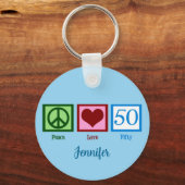 Peace Love 50th Birthday Cute Party Sleutelhanger (Achterkant)