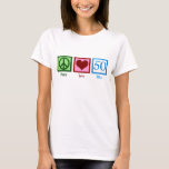 Peace Love 50th Birthday Cute Party T-shirt<br><div class="desc">Een vijftigjarig T-shirt voor een vrouw die vijftig wordt. Een  over het geschenk van de heuvel.</div>