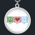 Peace Love 50th Birthday Cute Party Zilver Vergulden Ketting<br><div class="desc">Een vredesteken,  hart en vijftig. Een geweldig cadeau voor vijftig jaar.</div>