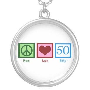 Peace Love 50th Birthday Cute Party Zilver Vergulden Ketting