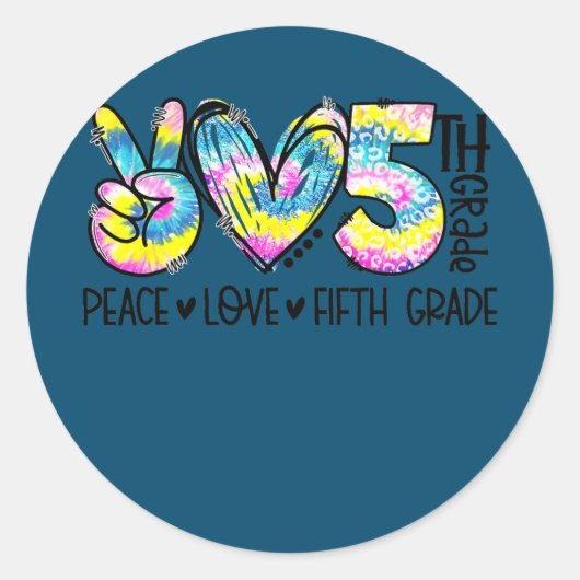 Peace Love 5th Grade Funny Tie Dye Student Ronde Sticker (Voorkant)