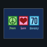 Peace Love 70ste verjaardag Briefkaart<br><div class="desc">Peace love 70 cadeau voor een zeventigste verjaardag. Vier de 70e verjaardag van je moeder of oma met dit schattige ontwerp van een vredesteken,  hart en het nummer zeventig.</div>