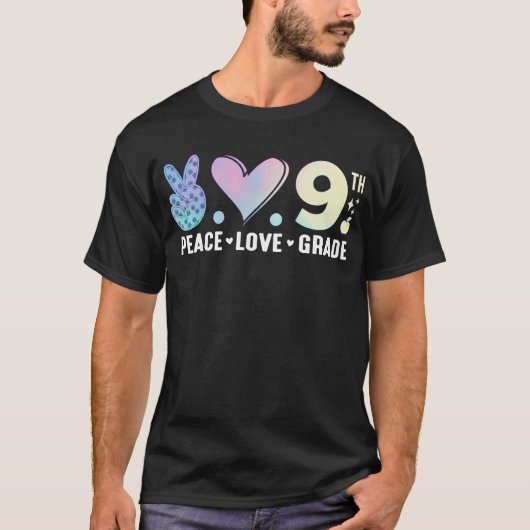 Peace Love 9th Grade Terug naar school Grappig T-shirt (Voorkant)