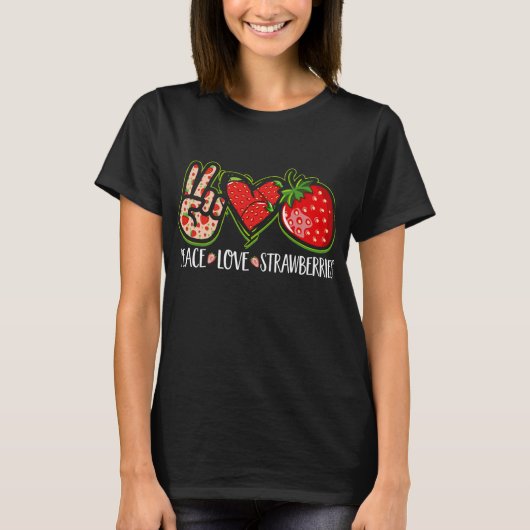 Peace Love Aardbeien Fruitbessen Schattige Strawbe T-shirt (Voorkant)