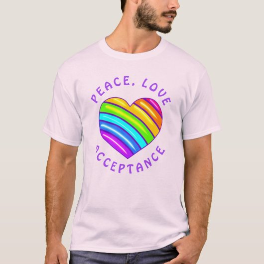 Peace, Love, Acceptance Rainbow Pride Heart Shirt (Voorkant)