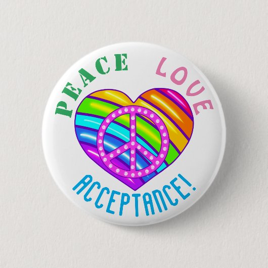 Peace Love Acceptation Rainbow Heart Button (Voorkant)