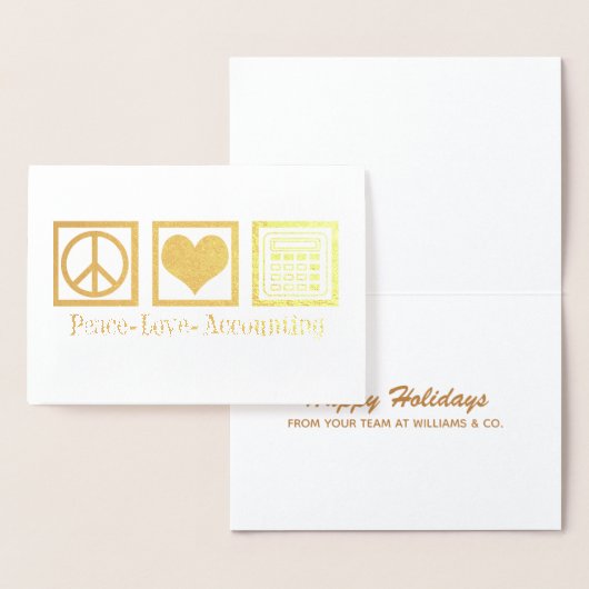 Peace Love Accounting Company Custom Gold Foil Folie Kaarten (Display)