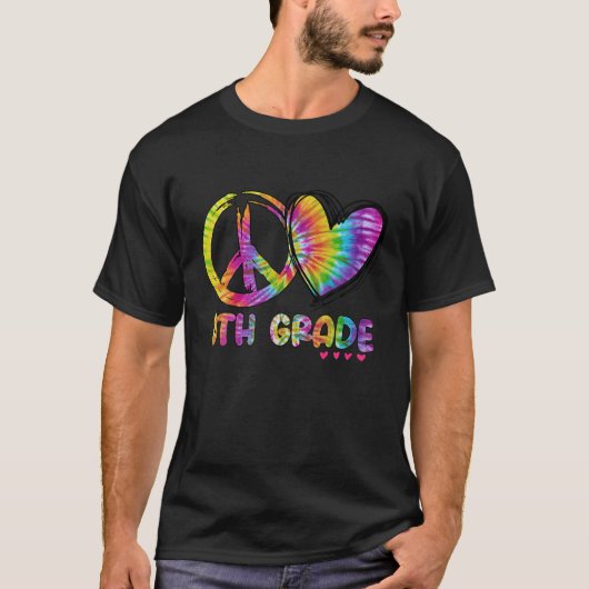 Peace Love achtste grado Funny Tie Dye terug naar  T-shirt (Voorkant)