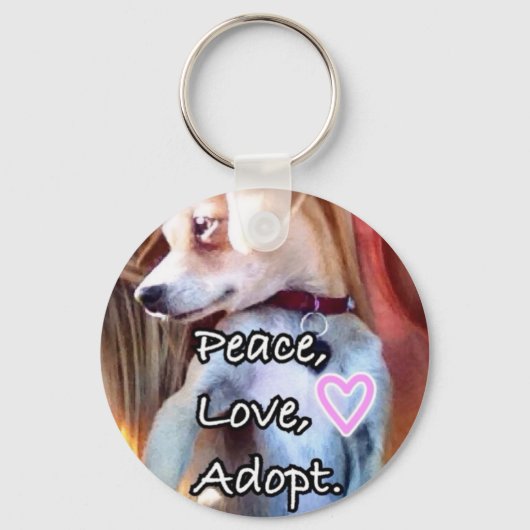 Peace, Love, Adoption Rescue Dog Sleutelhanger (Voorkant)