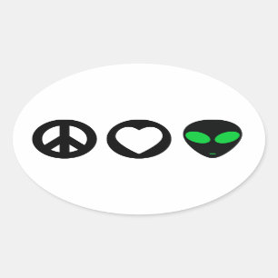 Peace Love Alien Ovale Sticker