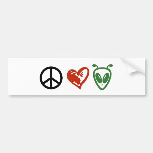 Peace Love Aliens Bumpersticker (Voorkant)