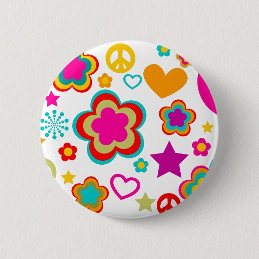 Peace Love & Alles Girly Ronde Button 5,7 Cm (Voorkant)