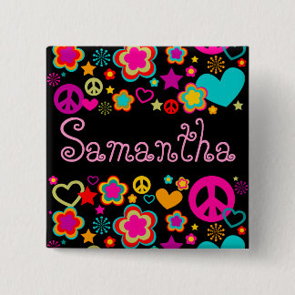 Peace Love & Alles Girly Vierkante Button 5,1 Cm