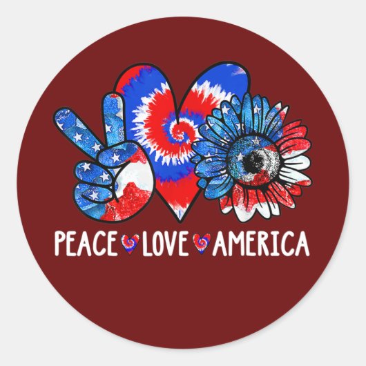Peace Love America 4 juli Patriotic Sunflower Ronde Sticker (Voorkant)