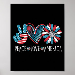 Peace Love America Daisy 4th July Patriottische Am Poster