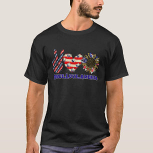 Peace Love America Leopard Zonnebloem Verenigde St T-shirt