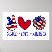 Peace Love America Patriotic Flag Heart Sunflower Poster (Voorkant)