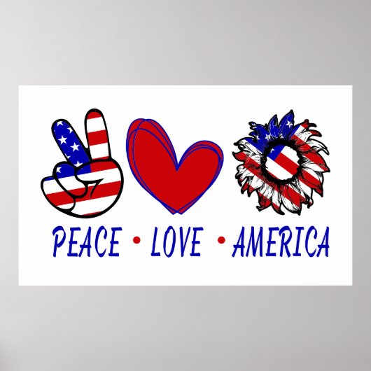 Peace Love America Patriotic Flag Heart Sunflower Poster (Voorkant)