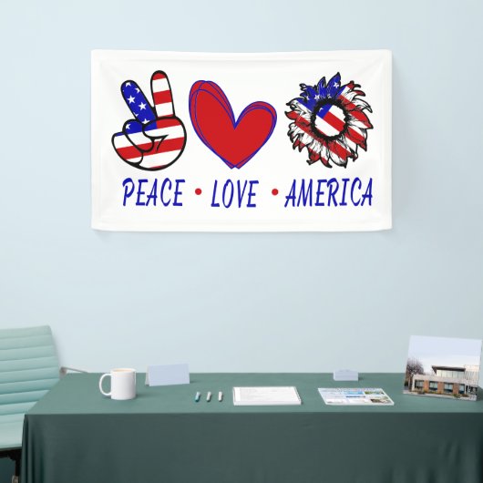 Peace Love America Patriotic Flag Heart Sunflower Spandoek (Beurs)