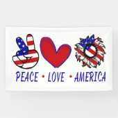 Peace Love America Patriotic Flag Heart Sunflower Spandoek (Horizontaal)