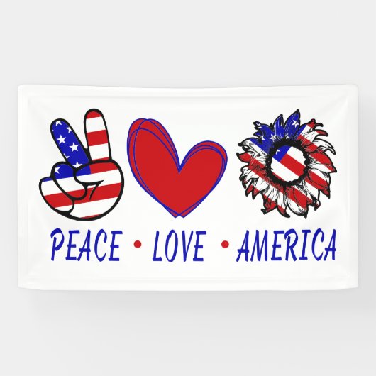 Peace Love America Patriotic Flag Heart Sunflower Spandoek (Horizontaal)