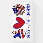 Peace Love America Patriotic Flag Heart Sunflower Spandoek (Verticaal)
