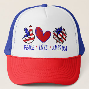 Peace Love America Patriotic Flag Heart Sunflower Trucker Pet