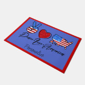 Peace Love America Quote Flag Heart Peace Sign Ver Deurmat (Schuin)