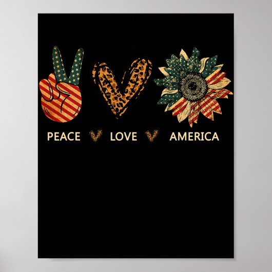 Peace Love America Sunflower Leopard Heart Proud Poster (Voorkant)