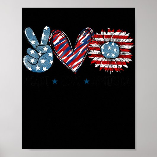 Peace Love America Sunflower USA Vlag Patriotic Poster (Voorkant)