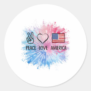 Peace Love America Tie Dye 4th of July Patriotic F Ronde Sticker