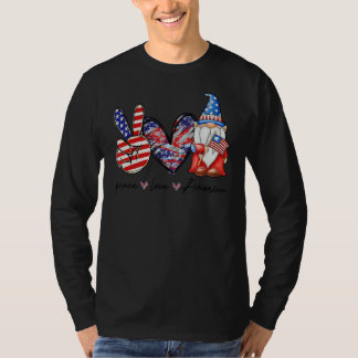 Peace Love Amerikaanse kabouters VS vlag 4th of Ju T-shirt
