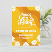 Peace Love and Baby Retro Baby shower Kaart (Staand voorkant)