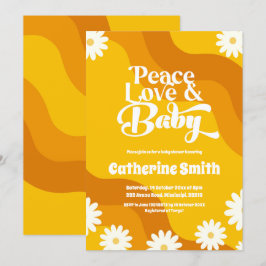 Peace Love and Baby Retro Baby shower Kaart