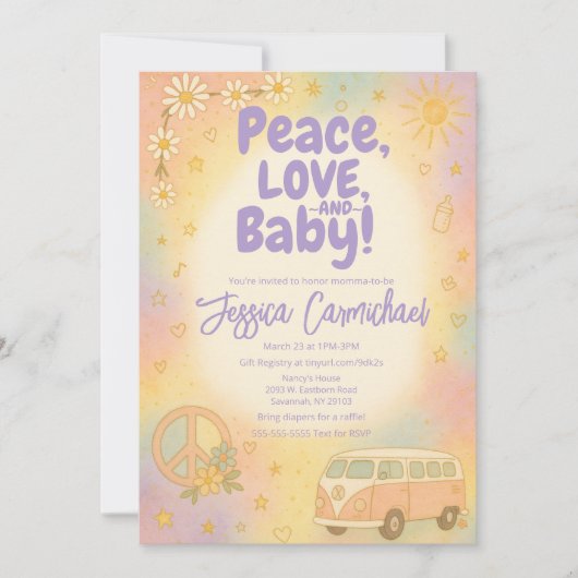 Peace Love and Baby Retro Baby Shower Party Kaart (Voorkant)