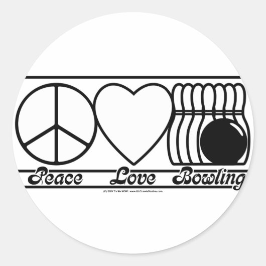 Peace Love and Bowling Ronde Sticker (Voorkant)