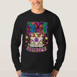 Peace Love and Bulldogs Hippie Beatnik Dog T-shirt