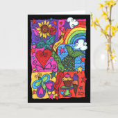 Peace Love and Chocolate Mosaic Print Card Kaart (Gele Bloem)