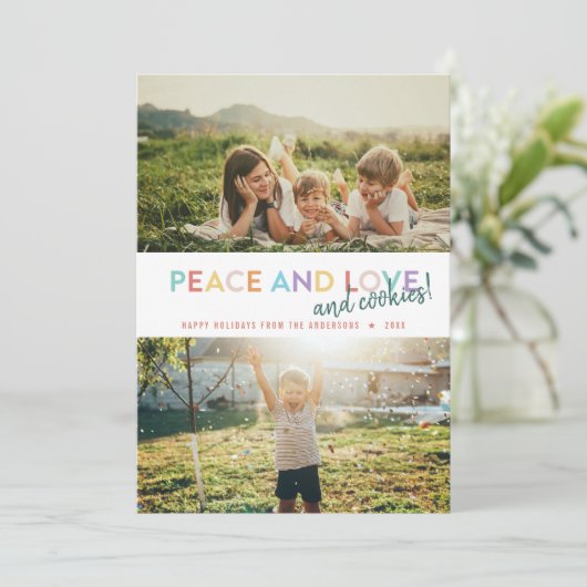 Peace Love and Cookies Fun 2 Photo Rainbow Feestdagenkaart (Staand voorkant)