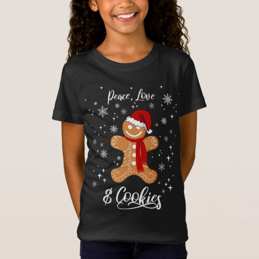 Peace Love and Cookies Santa Gingerbrood Cookie Lo T-shirt (Voorkant)