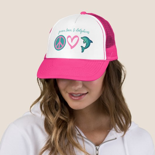 Peace, Love, and Dolphins Hat Trucker Pet (In situ)