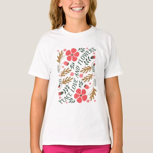 Peace, Love and Flowers – Floral Tee T-shirt (Voorkant)