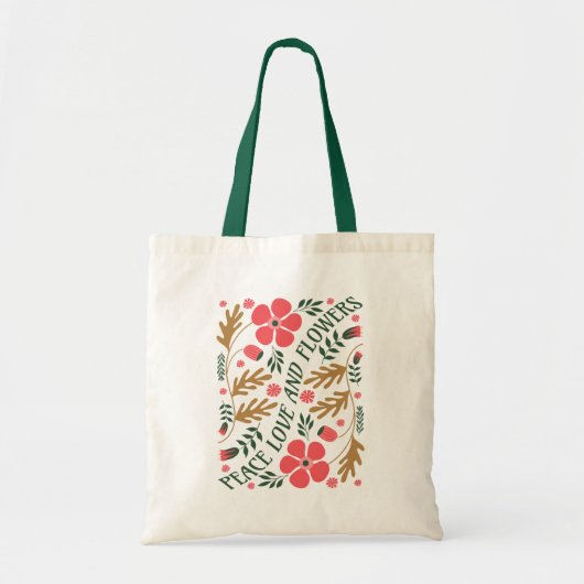 Peace Love and Flowers Retro Boho Bloem Tote Bag (Voorkant)