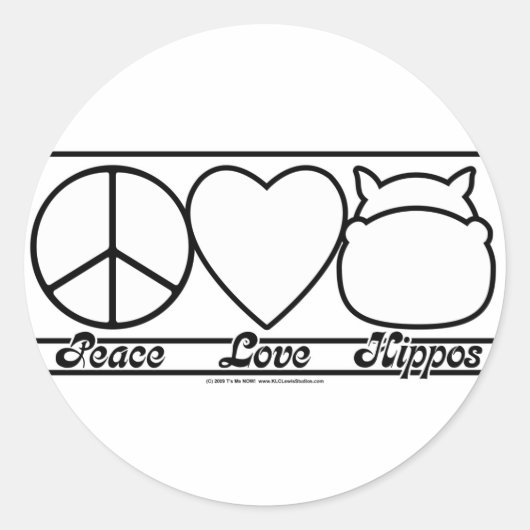 Peace Love and Hippos Ronde Sticker (Voorkant)