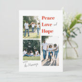Peace Love And Hope Flat Holiday Card Feestdagenkaart (Staand voorkant)
