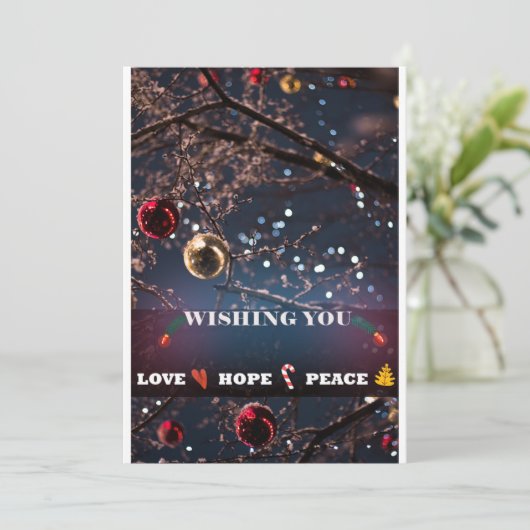 Peace Love and Hope Flat Holiday Card Feestdagenkaart (Staand voorkant)
