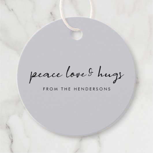 Peace Love and Hugs | Kerst met grijze peulvruchte Bedankjes Labels (Voorkant)