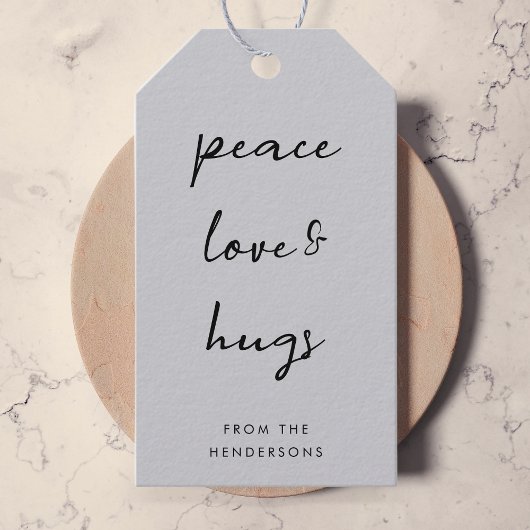Peace Love and Hugs | Kerst met grijze peulvruchte Cadeaulabel