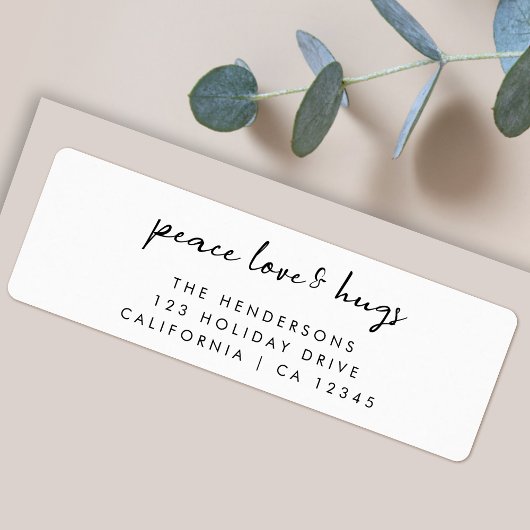 Peace Love and Hugs | Minimaal kerstadres Etiket