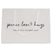 Peace Love and Hugs Minimal Kersthonk Grey Groot Cadeauzakje (Voorkant)